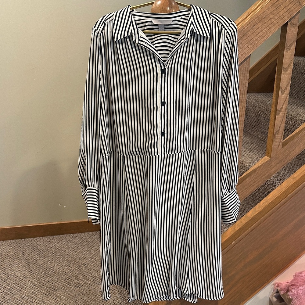 H&M Black and White Striped Long Sleeve Dress